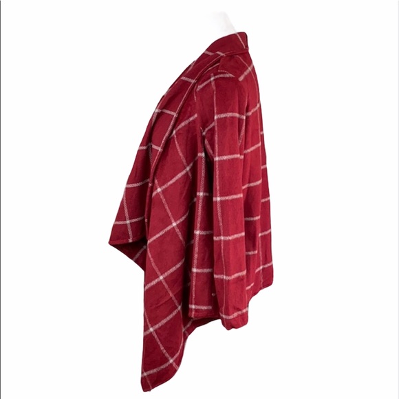 Bohemian Red Plaid Draped Open Front Jacket - Picture 8 of 12